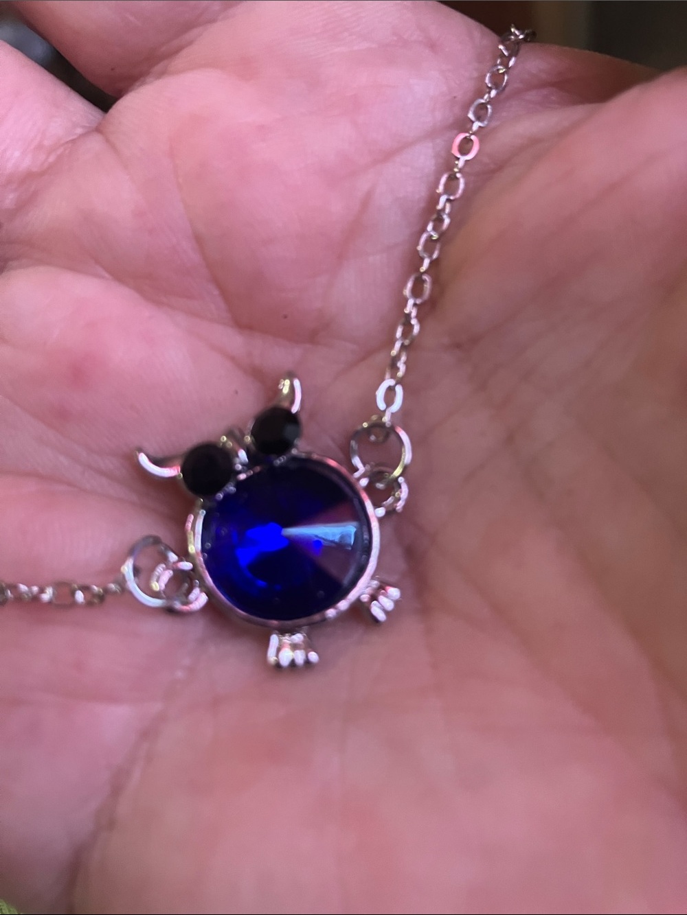 NWT Bright Blue Owl Lake Blue Black Zirconia Silver Plated Link Chain Bracelet